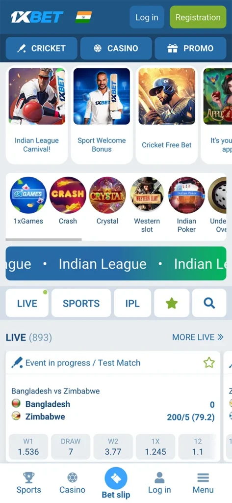 Explore the main page of 1xbet app and start winning at live casino games.