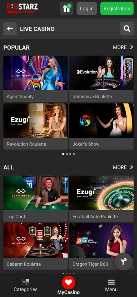 Play live casino games and grab prizes at 888Starz app.