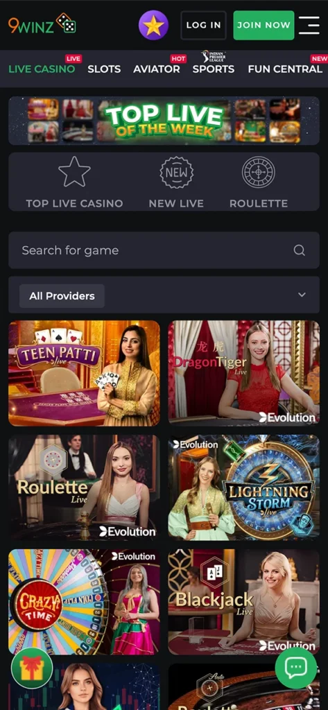 Play live dealer games at 9winz app and win fast.