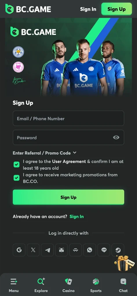 Create an account at BC Game app and start playing live casino games.