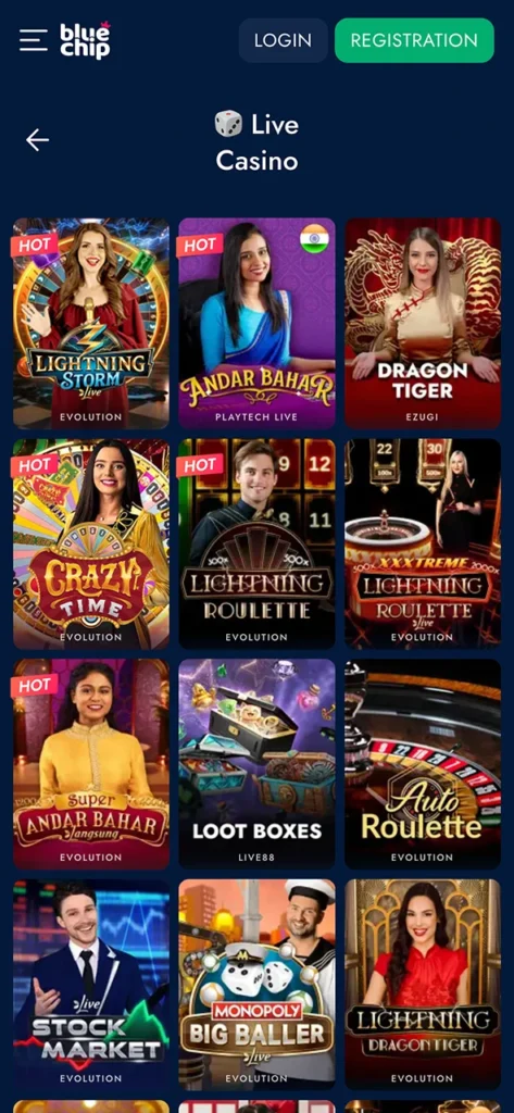 Enjoy live casino games and big wins on Bluechip app.