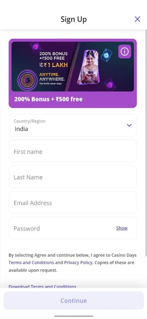 Register easily at Casino Days app and enjoy top live casino games.