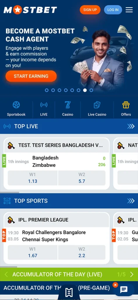 Visit the main page of Mostbet app and dive into the live casino betting.
