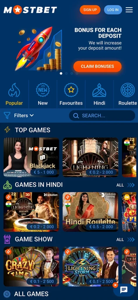 Win real money in the live casino section of Mostbet app.