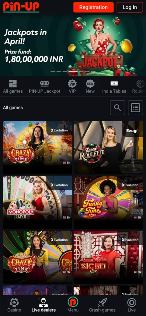 Dive into live casino adventures at PinUp app.