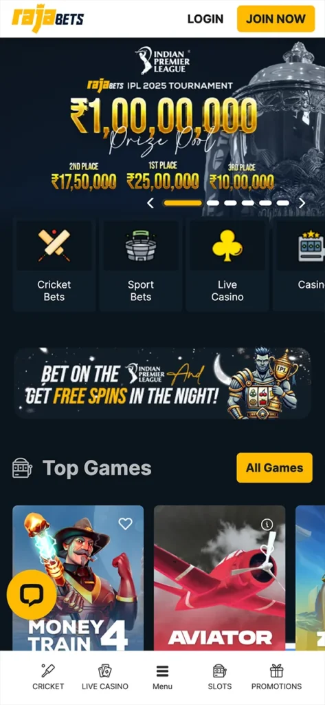 Check out the Rajabets app home page and start playing.