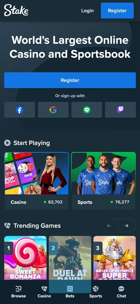 Open the Stake app main page and enjoy endless live casino games.