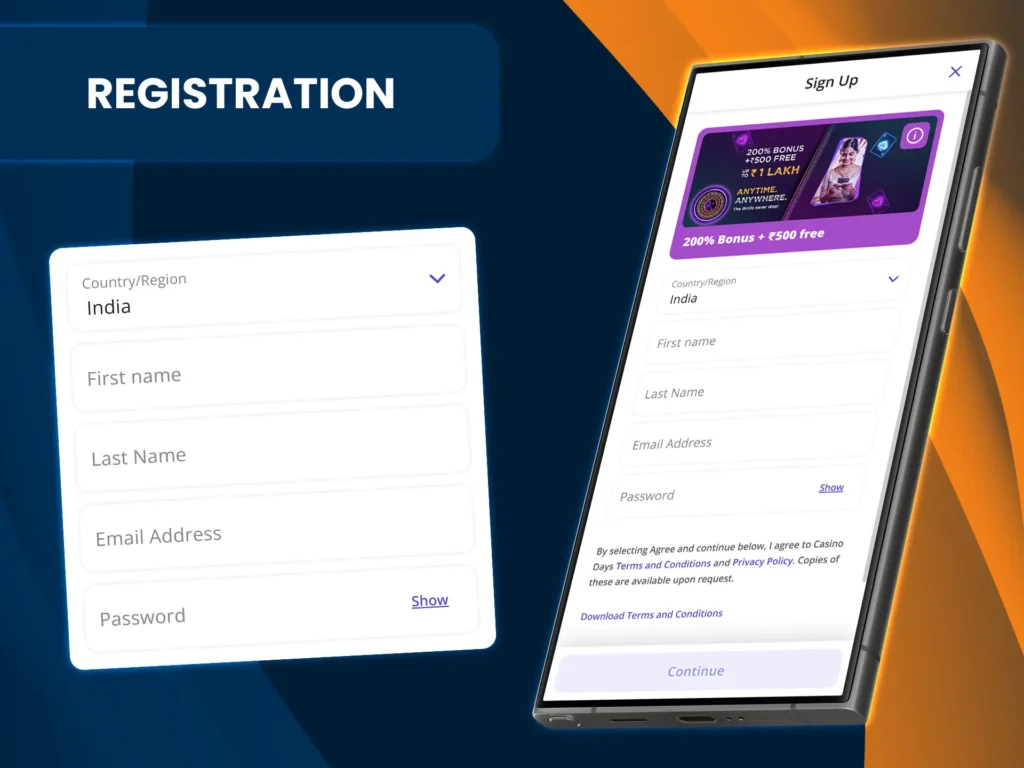 To start playing at Casino Days you need to register an account.