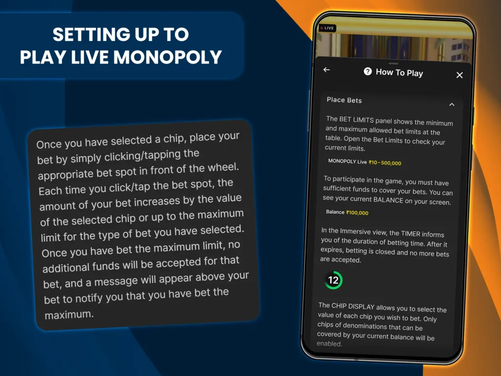 To start playing Monopoly in a live casino, place your bet before time runs out and watch the dealer spin the wheel.