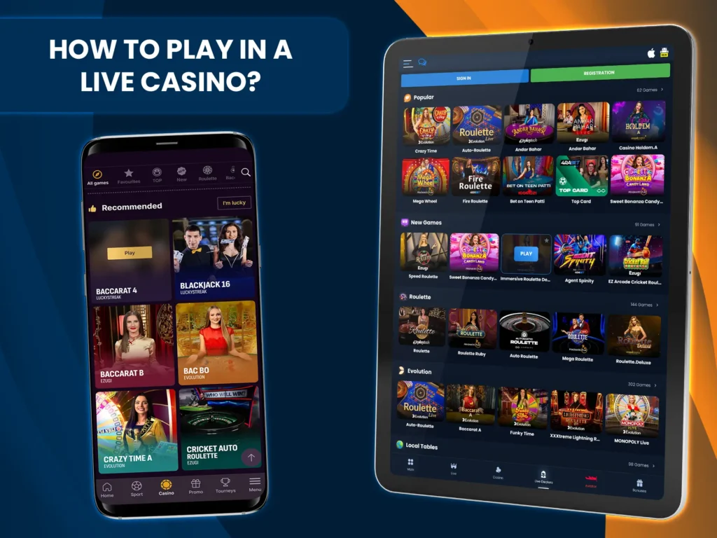 Play live casino by joining a table, betting, and chatting with the dealer.