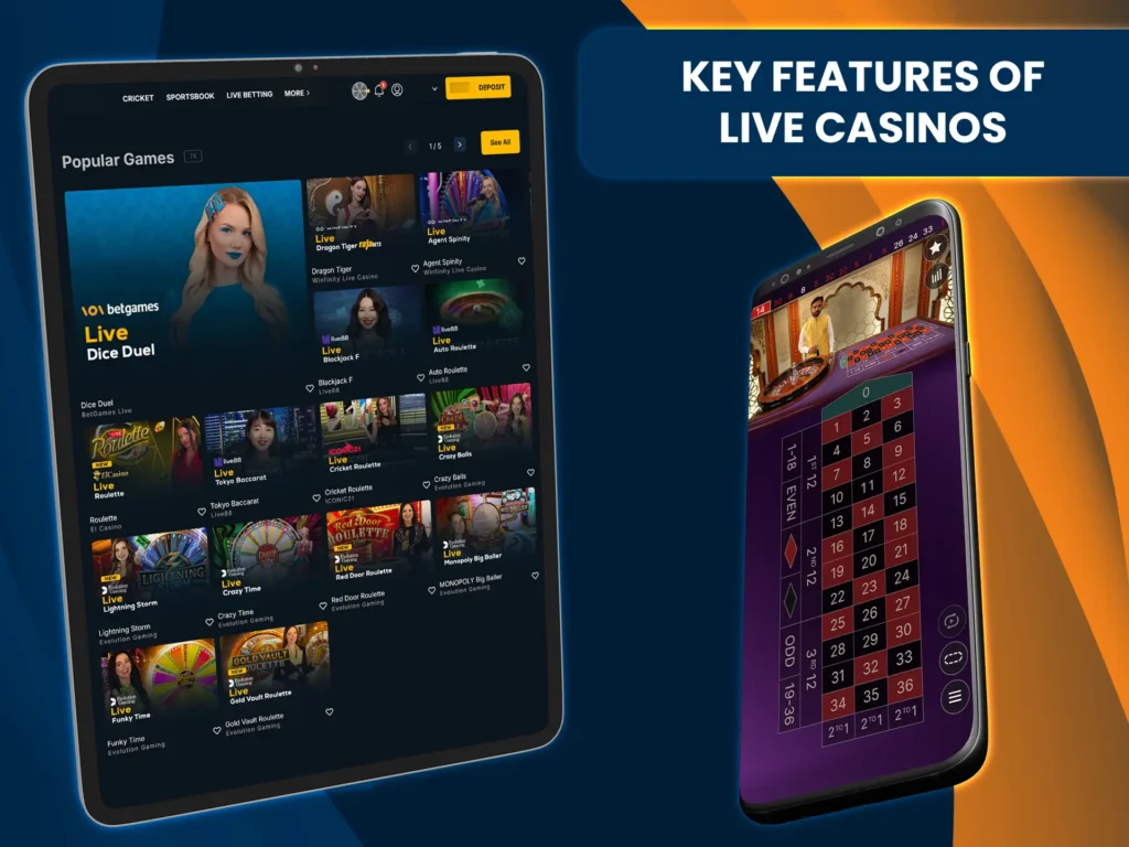 Players at live casinos can interact with real dealers and bet live.