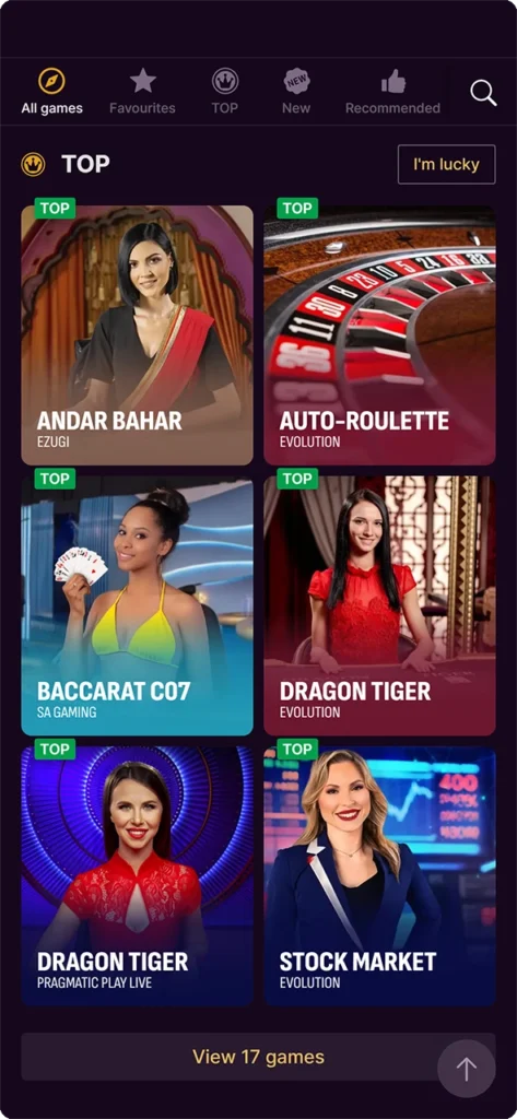 The best live casino games.