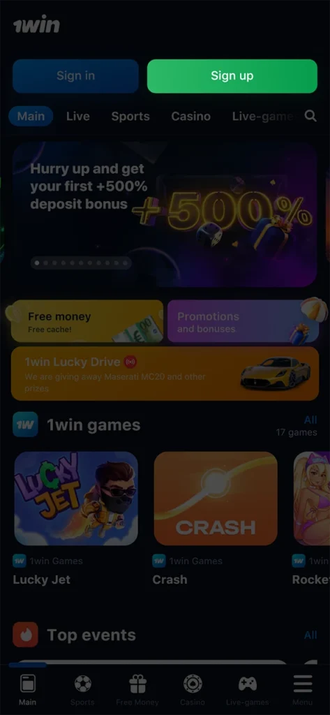 Click on the registration button on the 1win homepage.