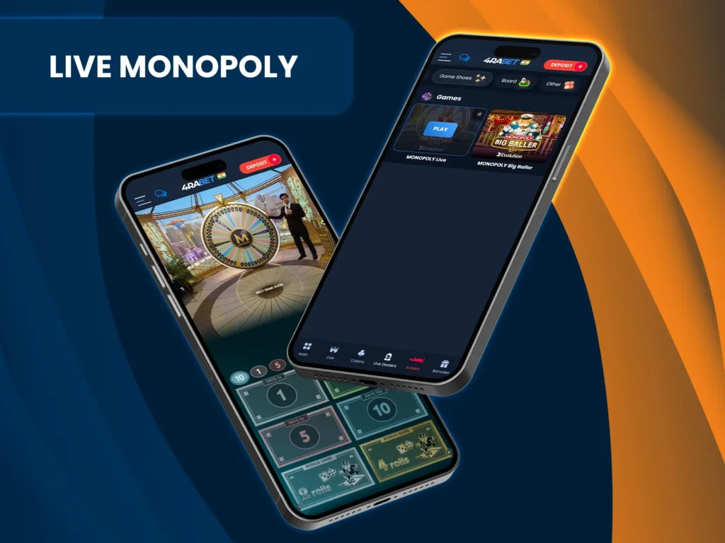 Play Live Monopoly from Evolution on the 4rabet platform.