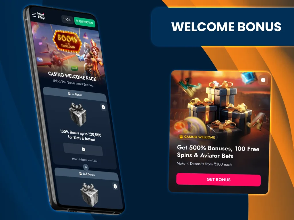 Bluechip is offering a 500% welcome pack for new users.