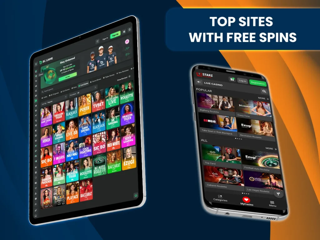 Discover top sites offering free spins for Live Casino players.