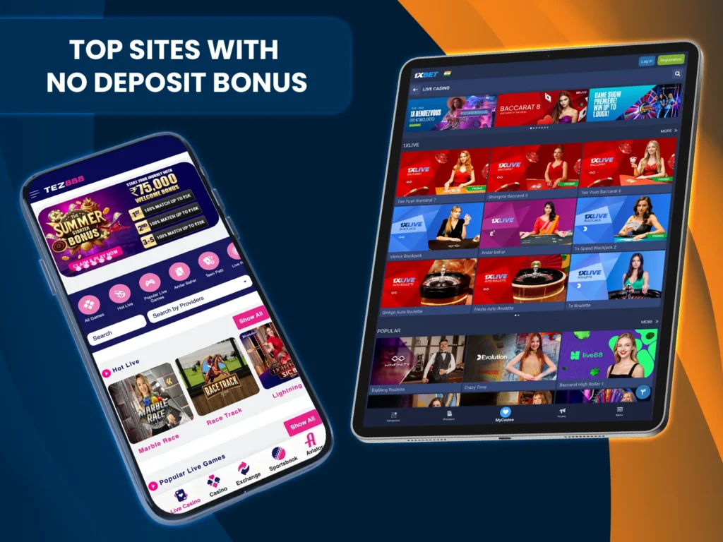 Explore top sites offering no deposit bonuses for Live Casino.