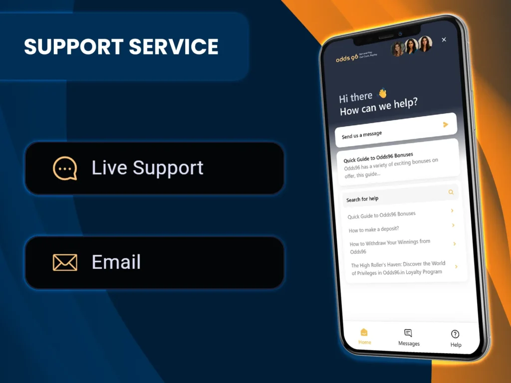 Contact Odds96 support team with any questions via email or live chat.