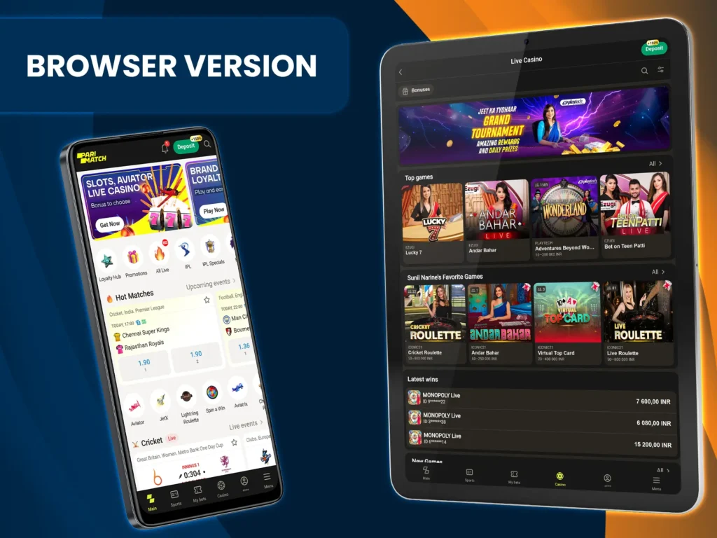 Access Parimatch seamlessly through any web browser on your device.