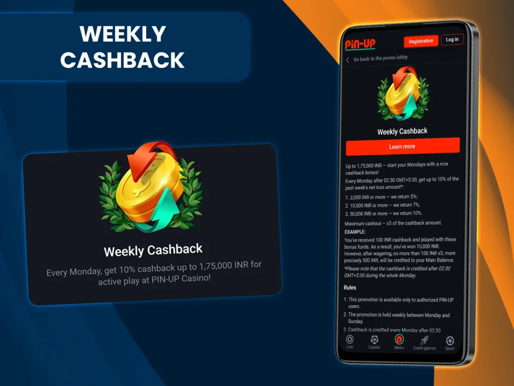 Get a head start every week with cashback from PinUp.
