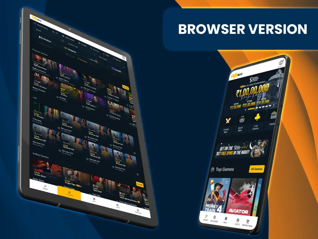 The Rajabets website offers the same smooth experience as their mobile app.