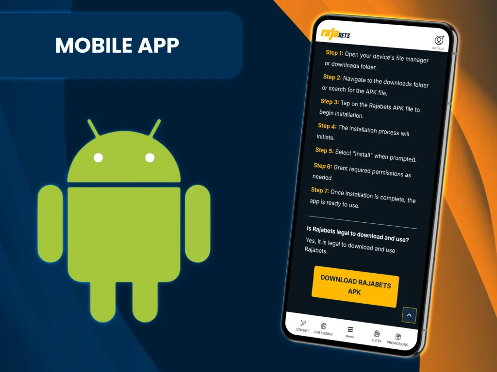 Rajabets provides a dedicated Android app.