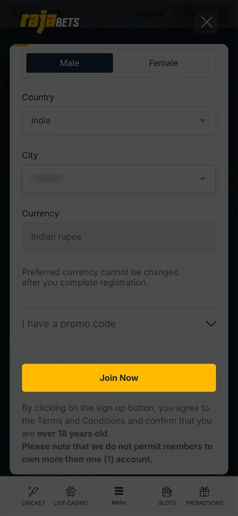 Complete your registration on Rajabets.