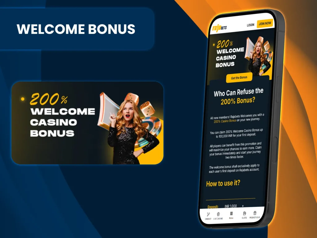 Get a generous welcome bonus from Rajabets on your first deposit.