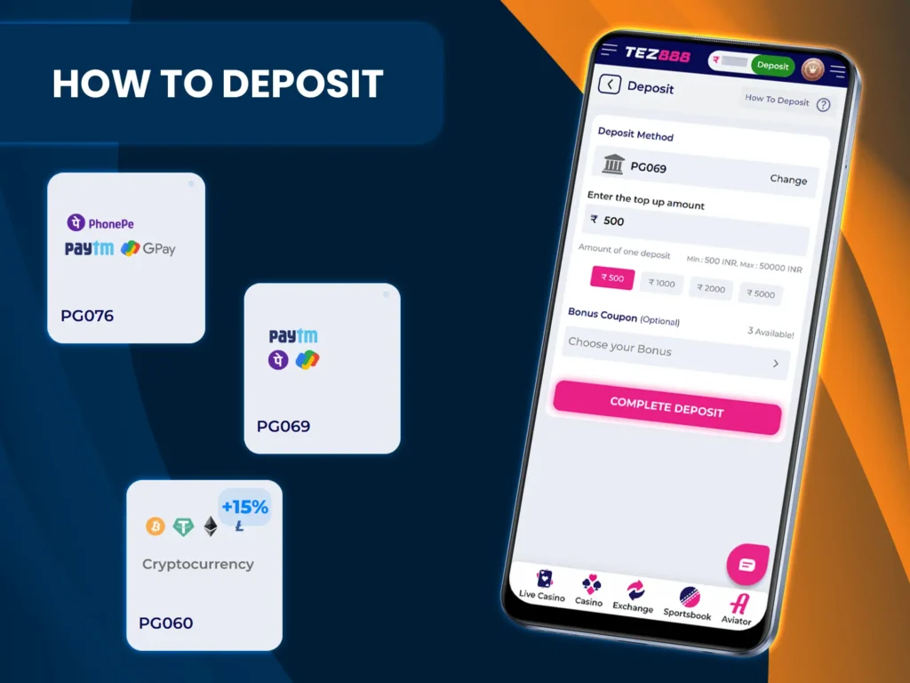 You can fund your Tez888 account in several convenient ways.