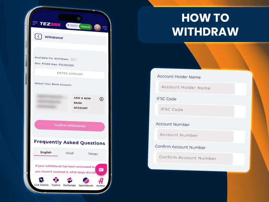 Withdrawing your winnings from Tez888 is fast and safe.
