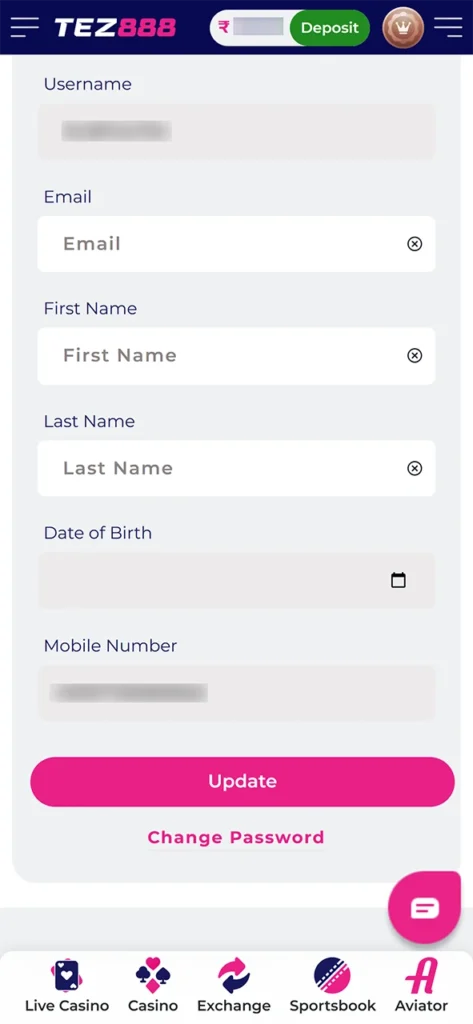 Fill out your Tez888 profile information and start using the platform.
