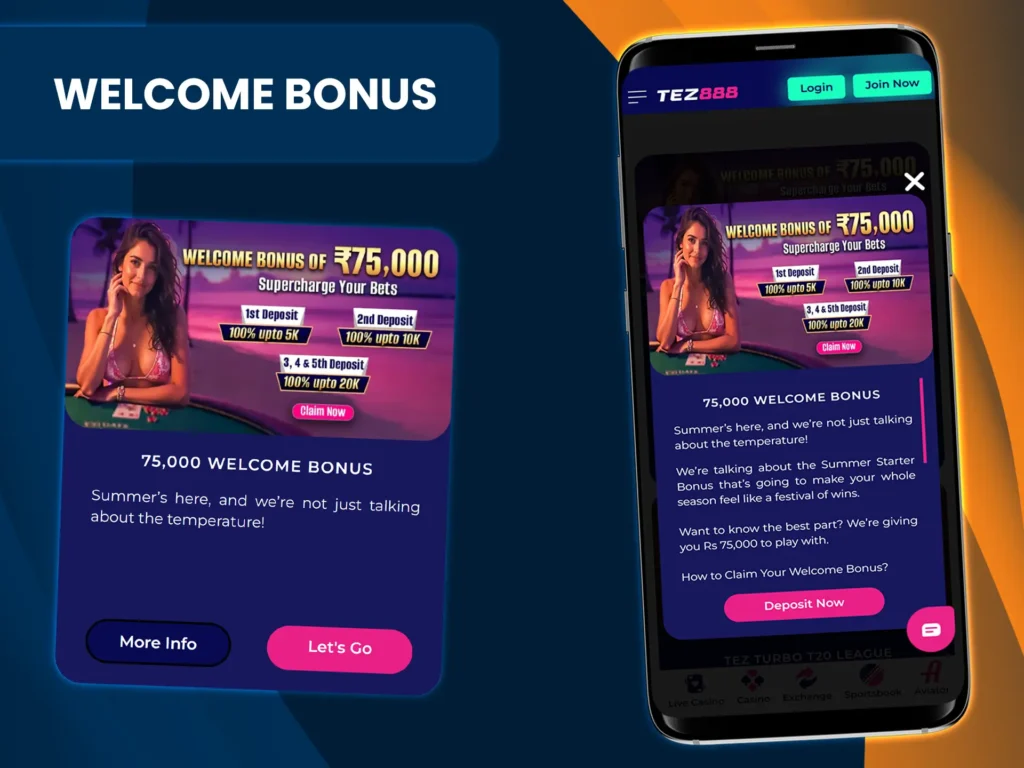 Get a welcome bonus on your first five deposits from Tez888.