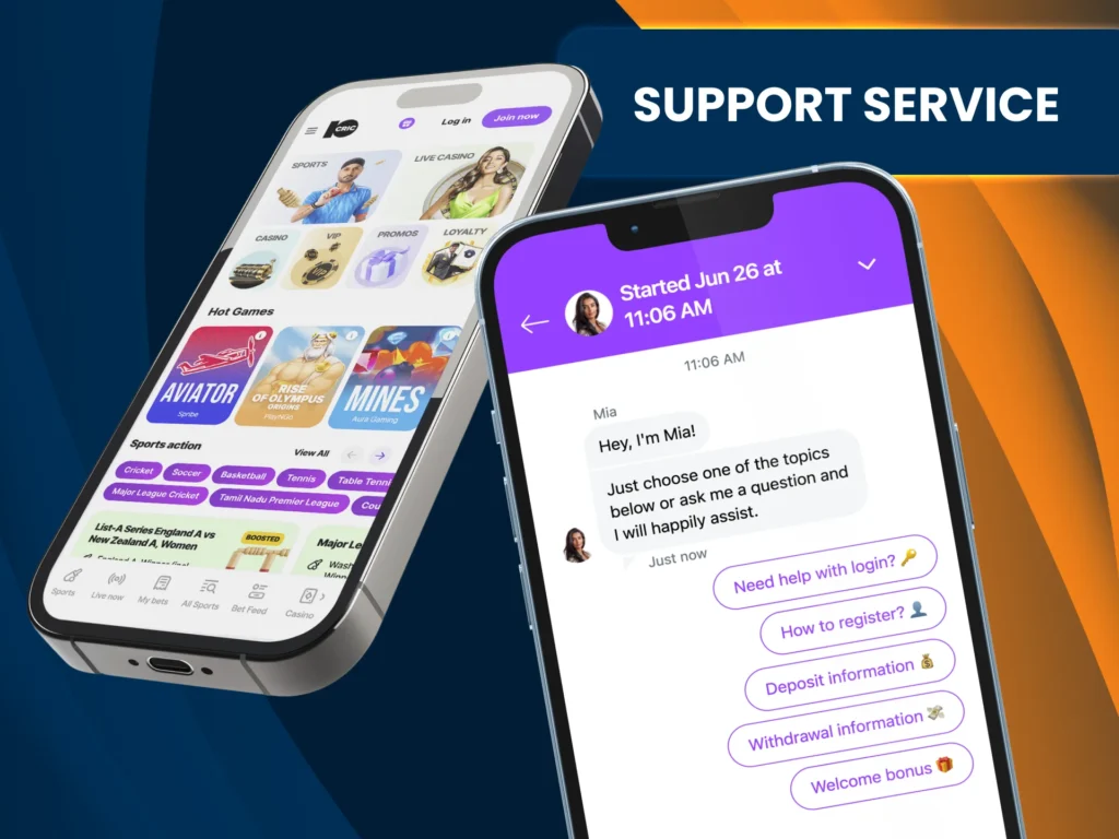 Contact 10Cric support anytime via chat email or social media.