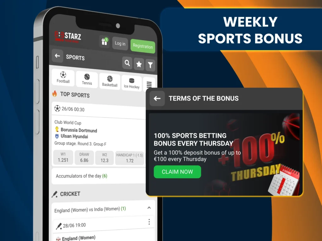 888Starz weekly bonus with Tuesday and Thursday offers.
