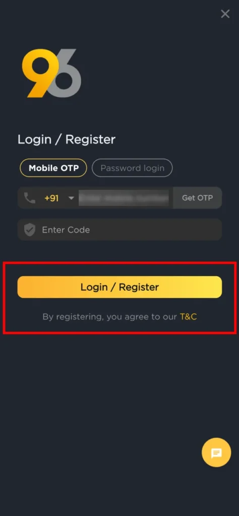 Accept 96in terms and conditions before accessing your account.