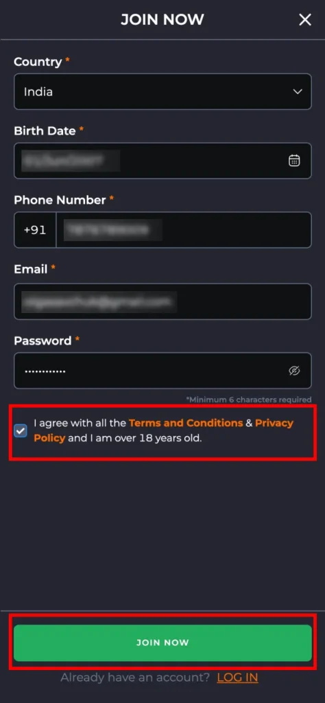 Confirm age and terms to access your 9Winz account dashboard.