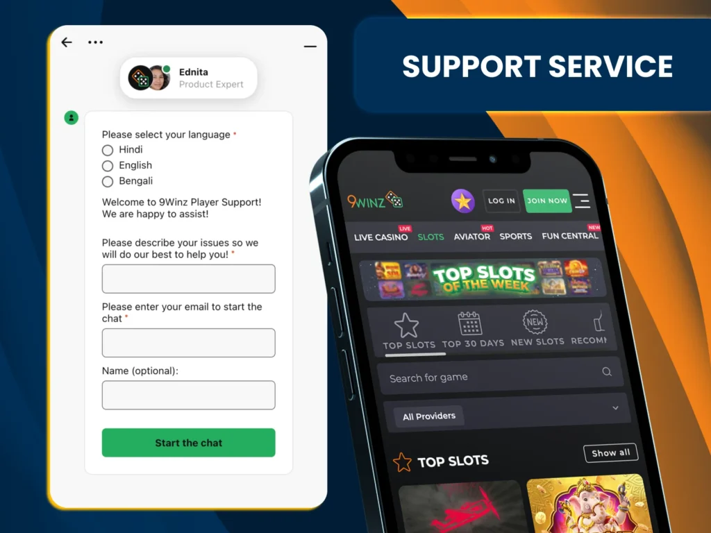 Contact 9Winz support anytime via live chat or email.