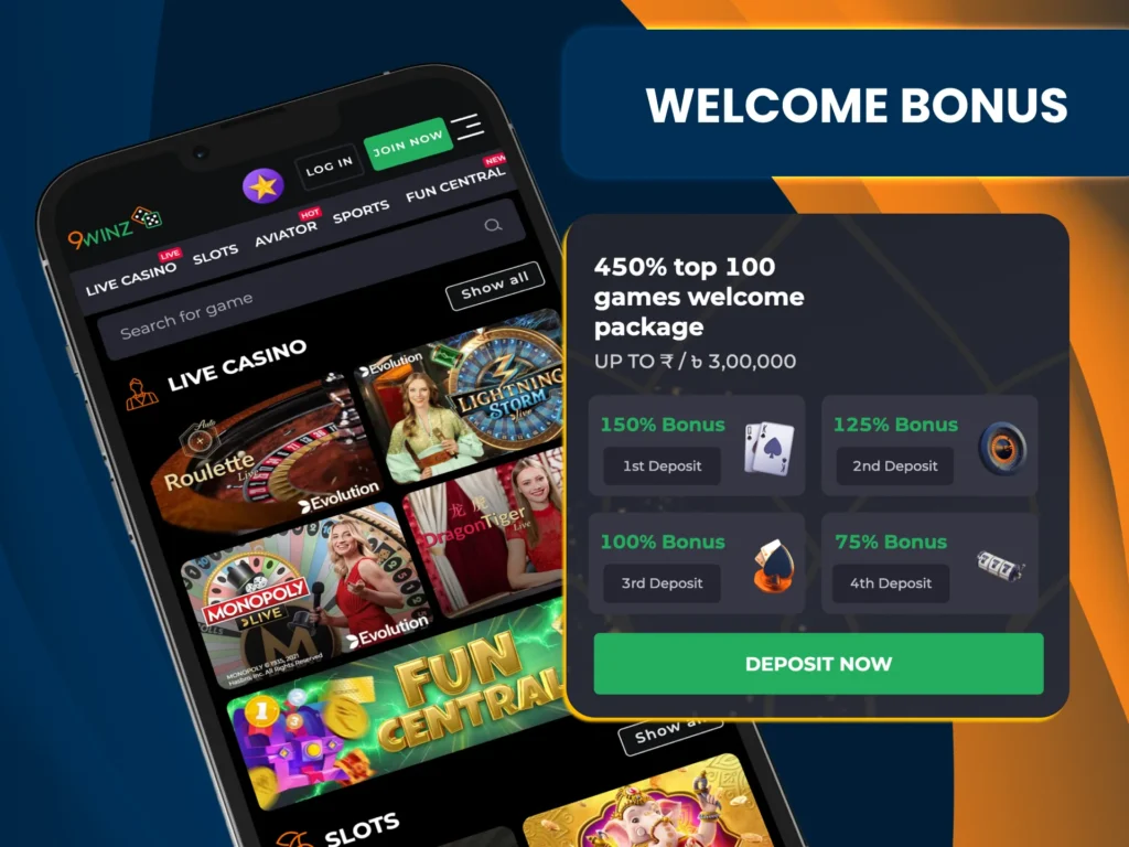 Start playing on 9Winz with a generous bonus on selected games.
