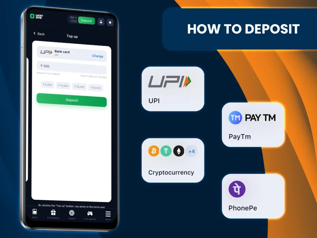 Open a LuckyStar account and fund it using the most convenient option for you.