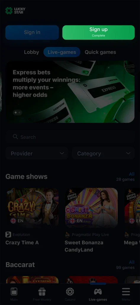 Click the button to start registering for LuckyStar.