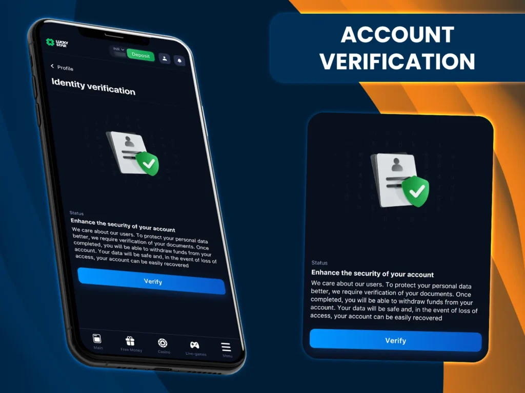 Verify your LuckyStar account to withdraw funds and protect your data.
