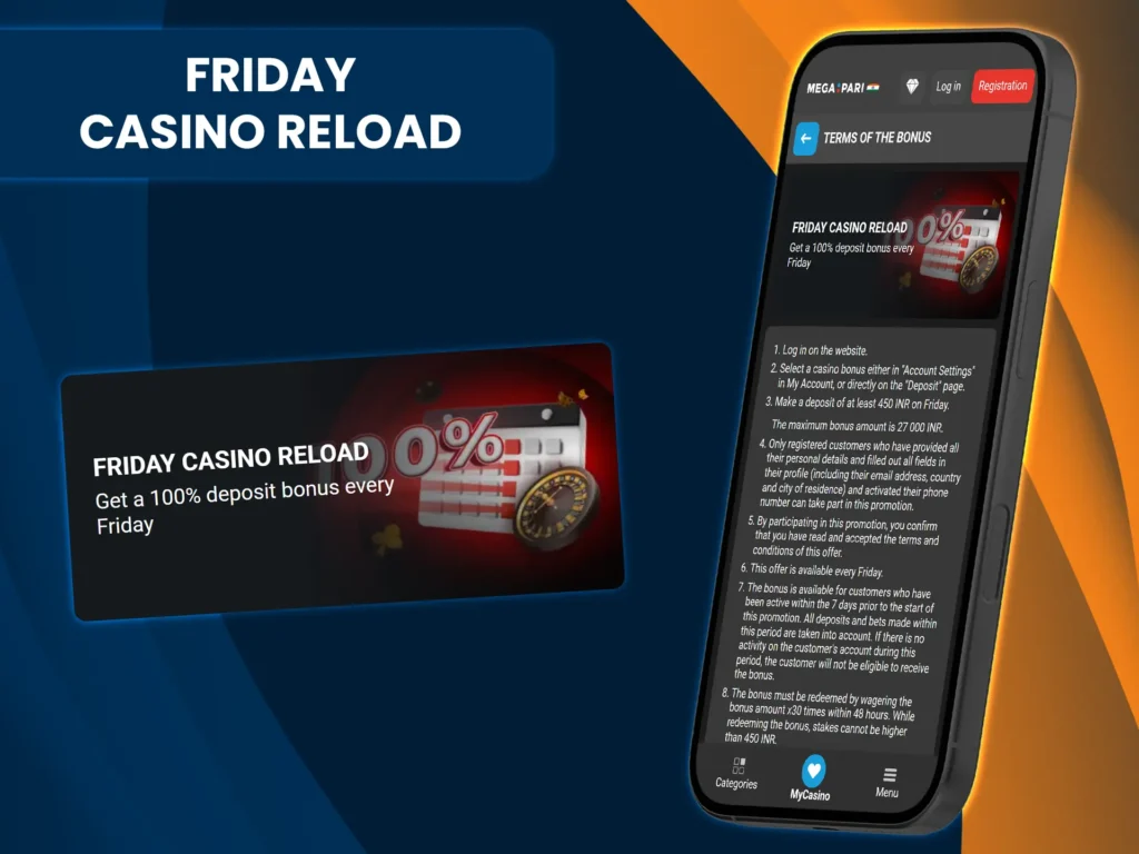 Boost your weekend with a Megapari Friday Casino Reload bonus.