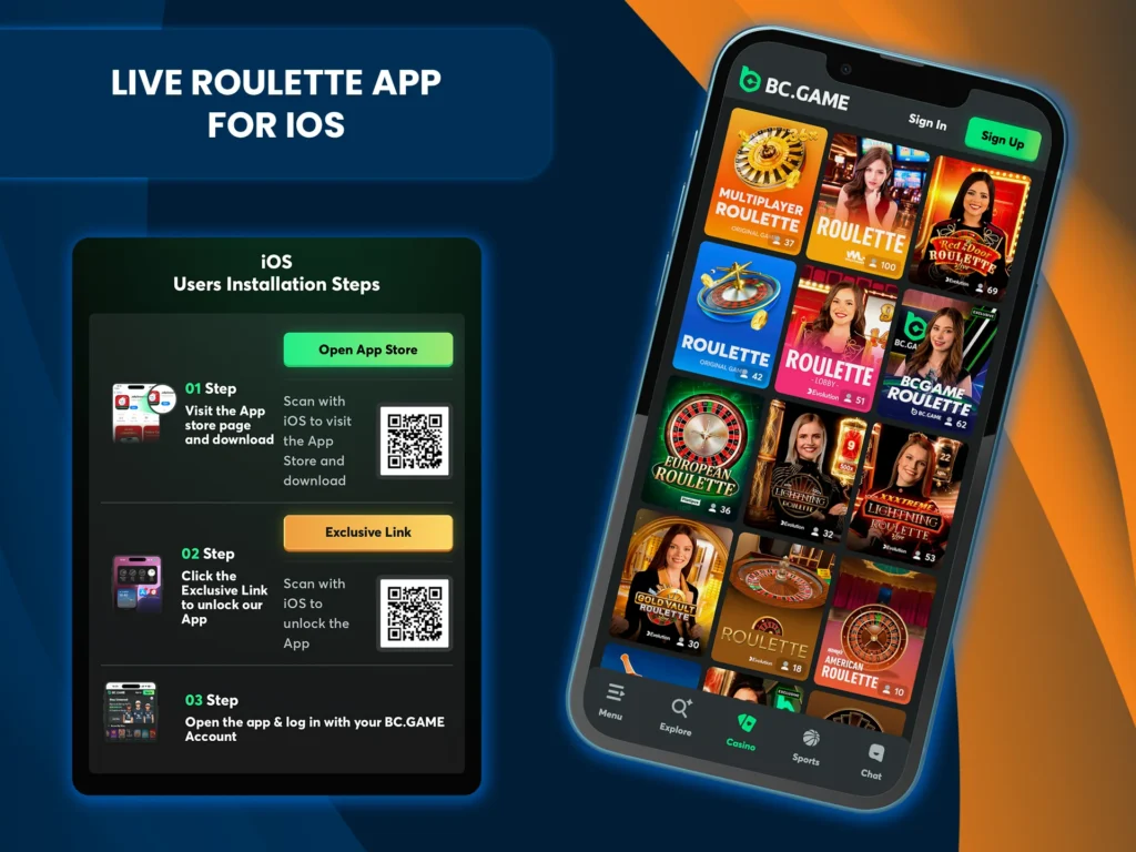 Bonuses and the best Roulette games are available in the iOS app.