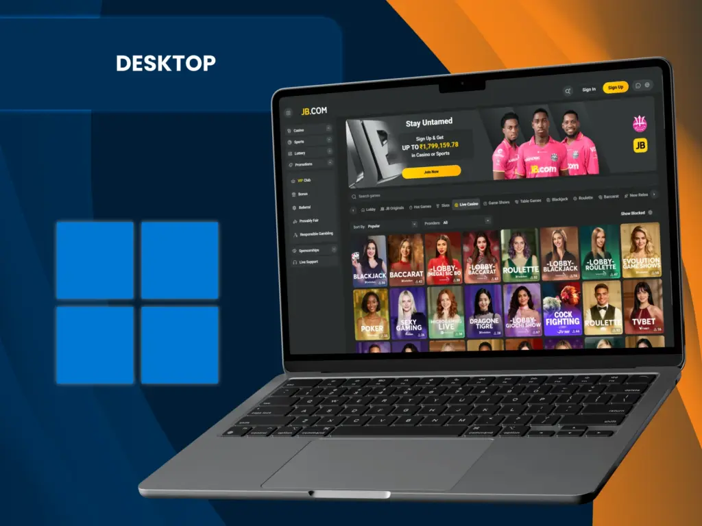 Play casino games on the PC version of JB Casino.