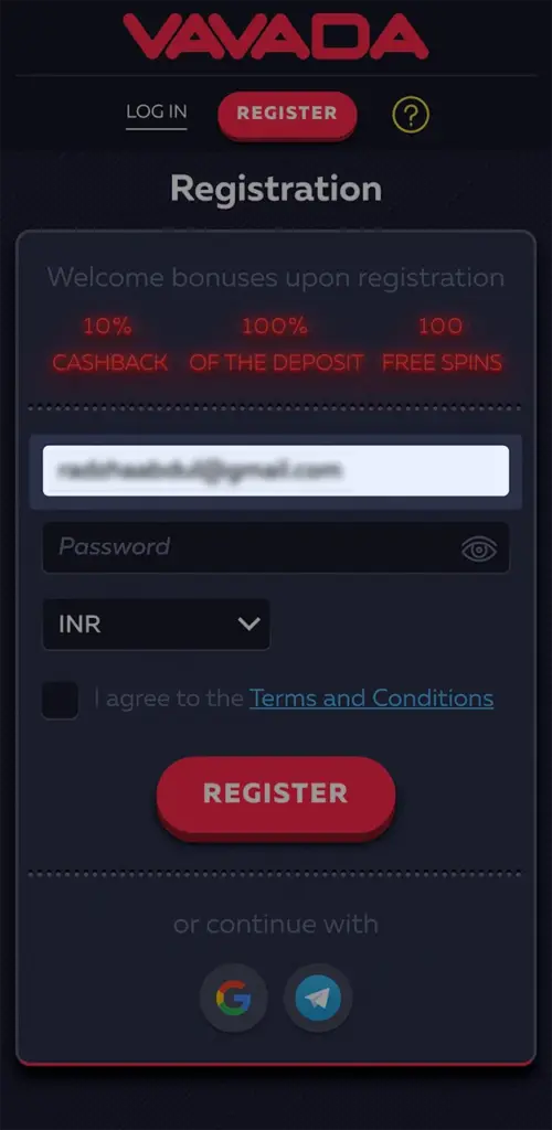 Email is a mandatory field to fill in when registering an account on the Vavada website.