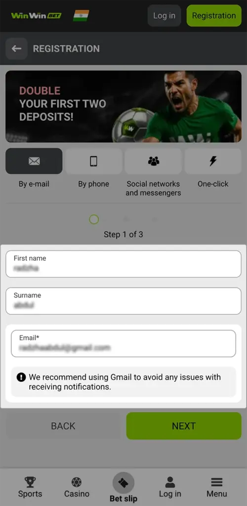 Enter and confirm your email address during the registration process on the WinWin website to gain full access to all features.